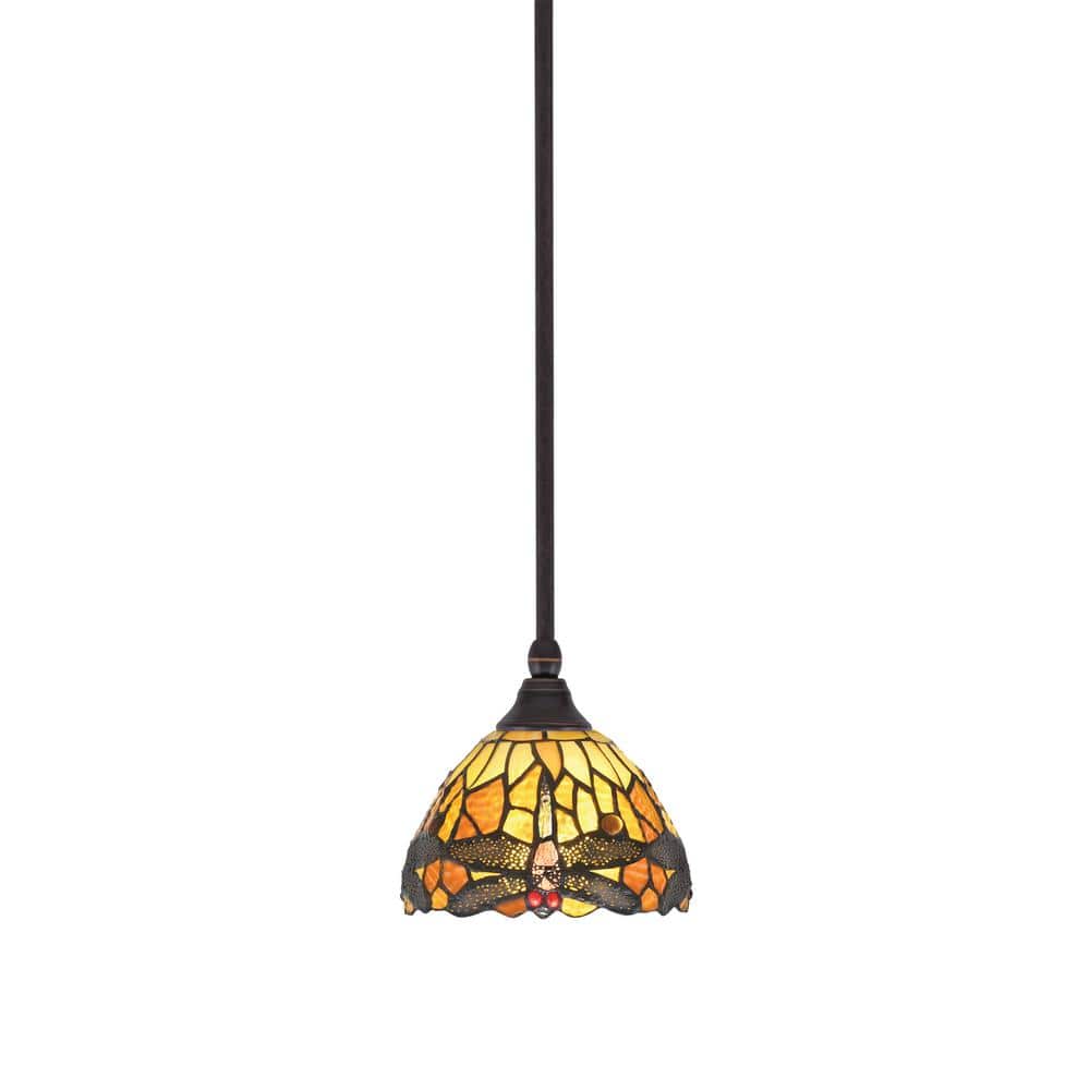 Sparta 100-Watt 1-Light Dark Granite Shaded Pendant Light with Amber Dragon