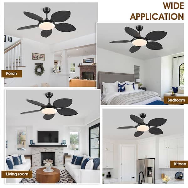 48 in. Indoor/Outdoor Black Retro 5 Palm Leaf Shaped Blades Ceiling Fan with Dimmable LED Light and Remote/APP Control