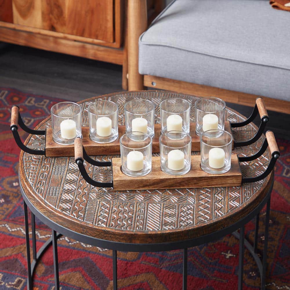 Rustic Elegance Mango Wood 8-Votive Candelabra Set