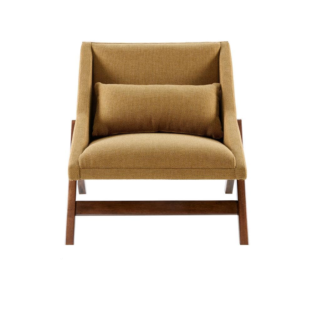Mustard Yellow Leather and Wood Chaise Lounge Chair