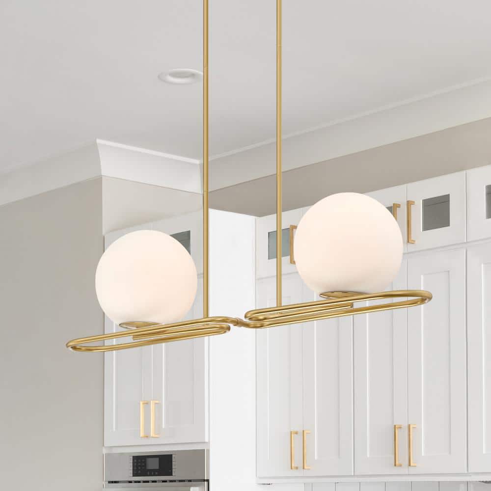 Litho 2-Light Brushed Gold Mid-century Linear Chandelier for Kitchen Islands with No Bulbs Included price history on PriceWatchPro