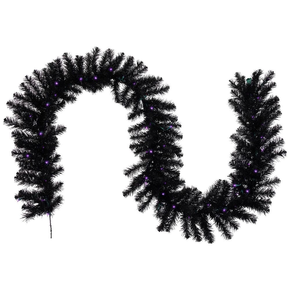 9 ft. x 12 in. Pre-Lit Black Crystal Pine Artificial Halloween Garland - LED Purple price history on PriceWatchPro