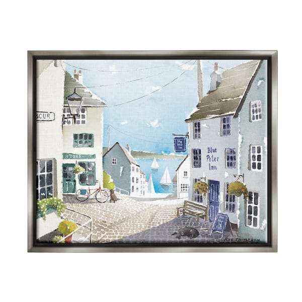 Stupell Industries Coastal Town Seaport Sailboats by Roy Thompson 1-Piece Gray Floater Frame Nature Graphic Art Print 25 in. x 31 in.
