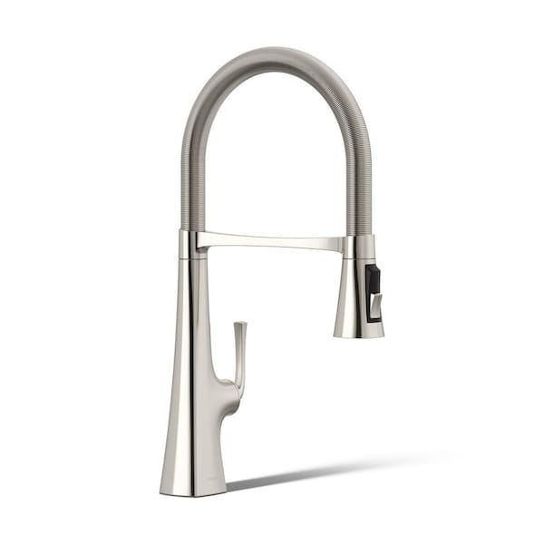 Graze Single Handle Semi-Professional Kitchen Sink Faucet with 3-Function Sprayhead in Vibrant Polished Nickel