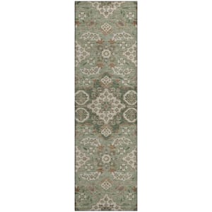 Mayfield Premium Machine Washable Abstract AMF1853 Sage 2 ft. 3 in. x 7 ft. 6 in. Runner Rug