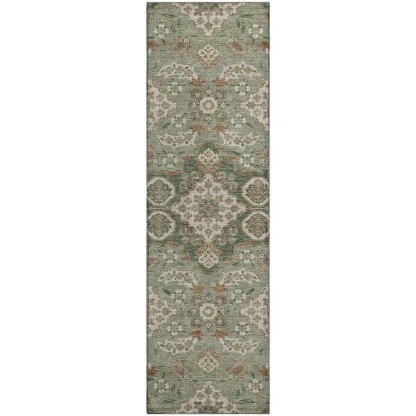 Mayfield Premium Machine Washable Abstract AMF1853 Sage 2 ft. 3 in. x 7 ft. 6 in. Runner Rug