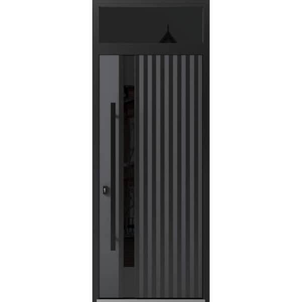 VDOMDOORS 0144 36 in. x 96 in. Right-hand/Inswing Transom Tinted Glass Grey Steel Prehung Front Door with Hardware