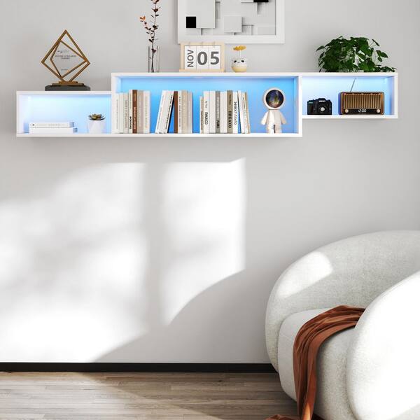 GOGEXX 65.35 in. White Floating /Wall Mount TV Stand Fits TV's up