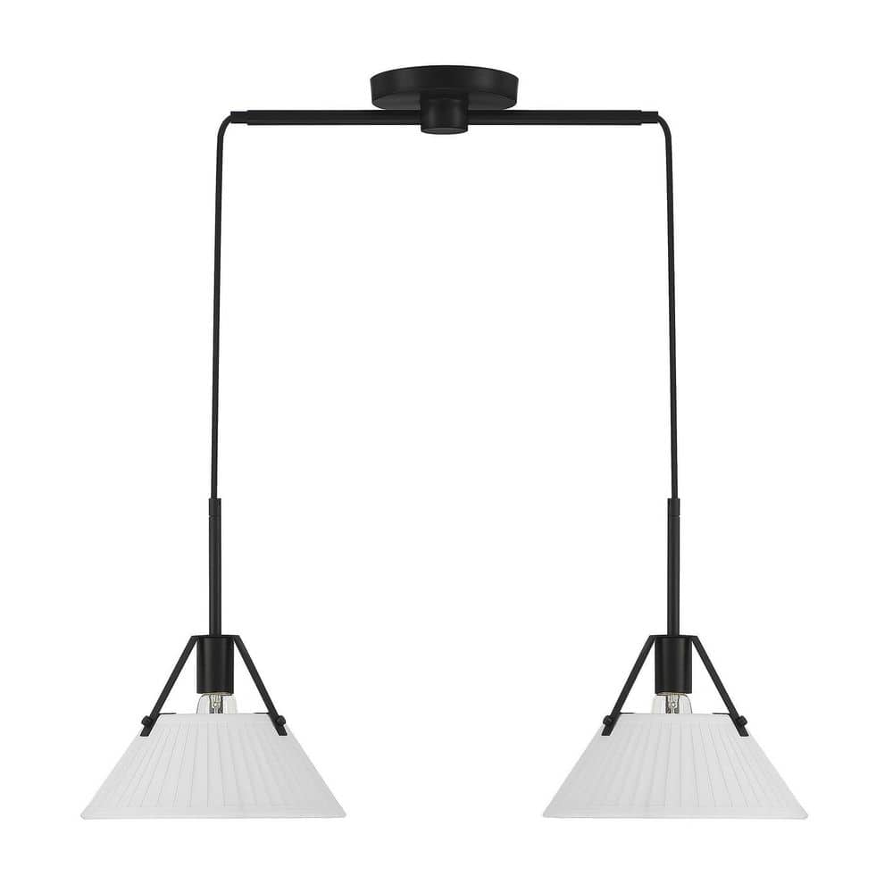 Meridian 29" Matte Black 2-Light Linear Chandelier with Pleated White Shades