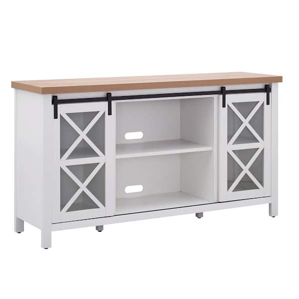 Meyer&Cross Clementine 58 in. White and Golden Oak TV Stand Fits TV's up to 65 in.