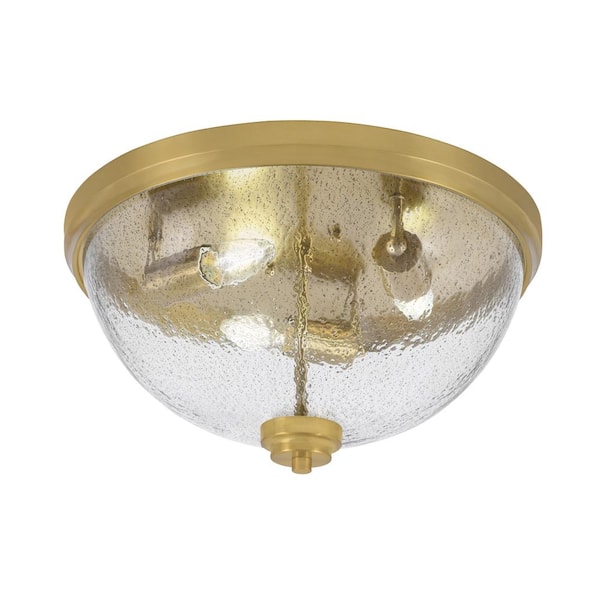 Unbranded Ashland 16 in. 3 Light New Age Brass Flush Mount with Smoke Bubble Glass Shade No Bulbs Included