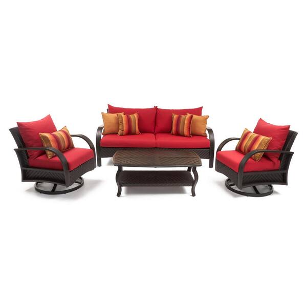 RST BRANDS Barcelo 4-Piece Motion Wicker Patio Deep Seating Conversation Set with Sunbrella Sunset Red Cushions
