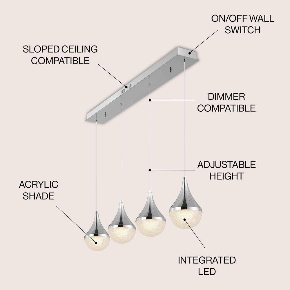Elena Teardrop Chrome 47" LED Linear Pendant with Frosted Shade
