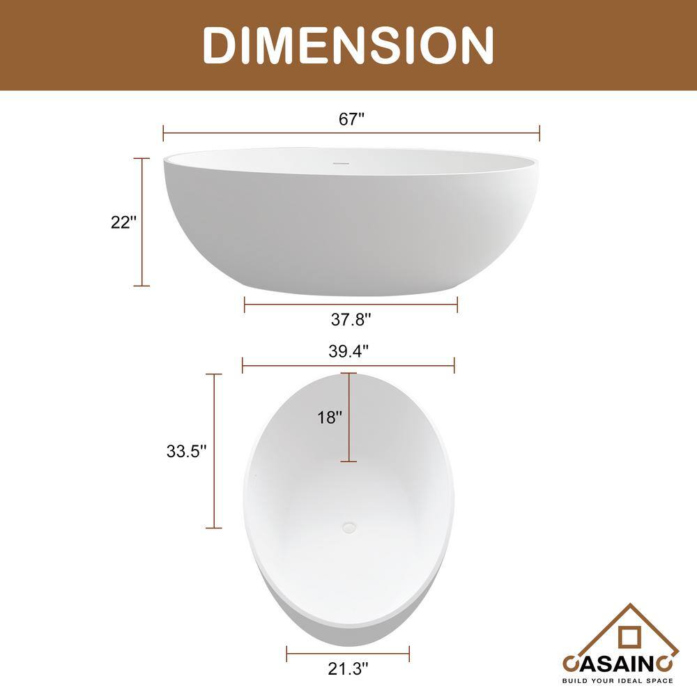 White Oval Freestanding Resin Soaking Bathtub