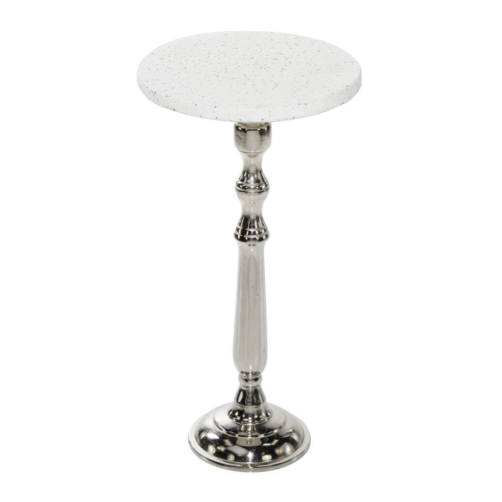 Silver Terrazzo Marble Top Round Accent Table
