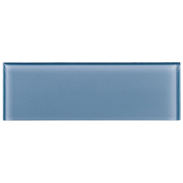 Enchant-Elle Lore Blue 4-in. x 12-in. Subway Polished Glass Wall and Floor Tile (4.88 sq. ft./Case)