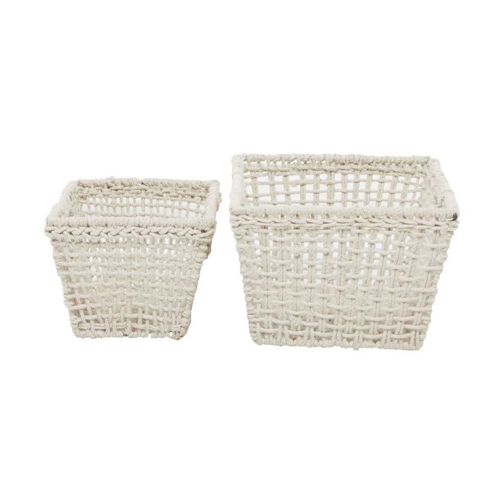 Handmade Cotton Rectangular Storage Baskets with Handles, Set of 2