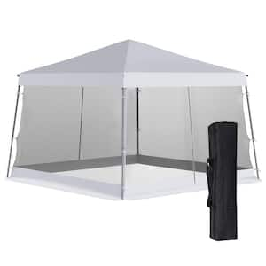 10 ft. x 10 ft. White Slant Leg Pop-Up Canopy Tent, Instant Sun Shelter with Netting and Carry Bag, Height Adjustable