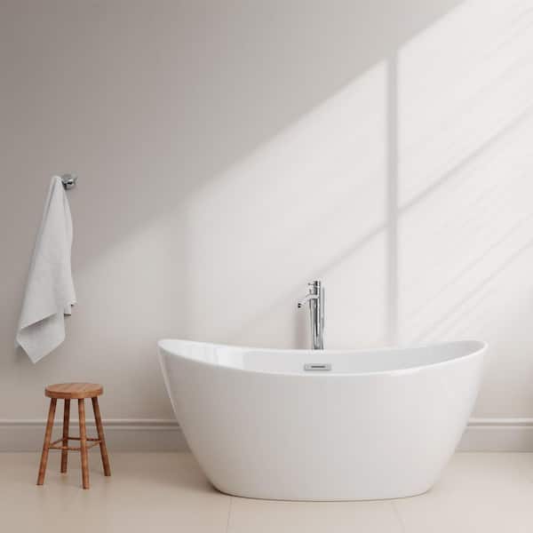 Wyndham Collection Dorrit 60 in. L x 32 in. W Soaking Bathtub with Center Drain in White/Polished Chrome Trim