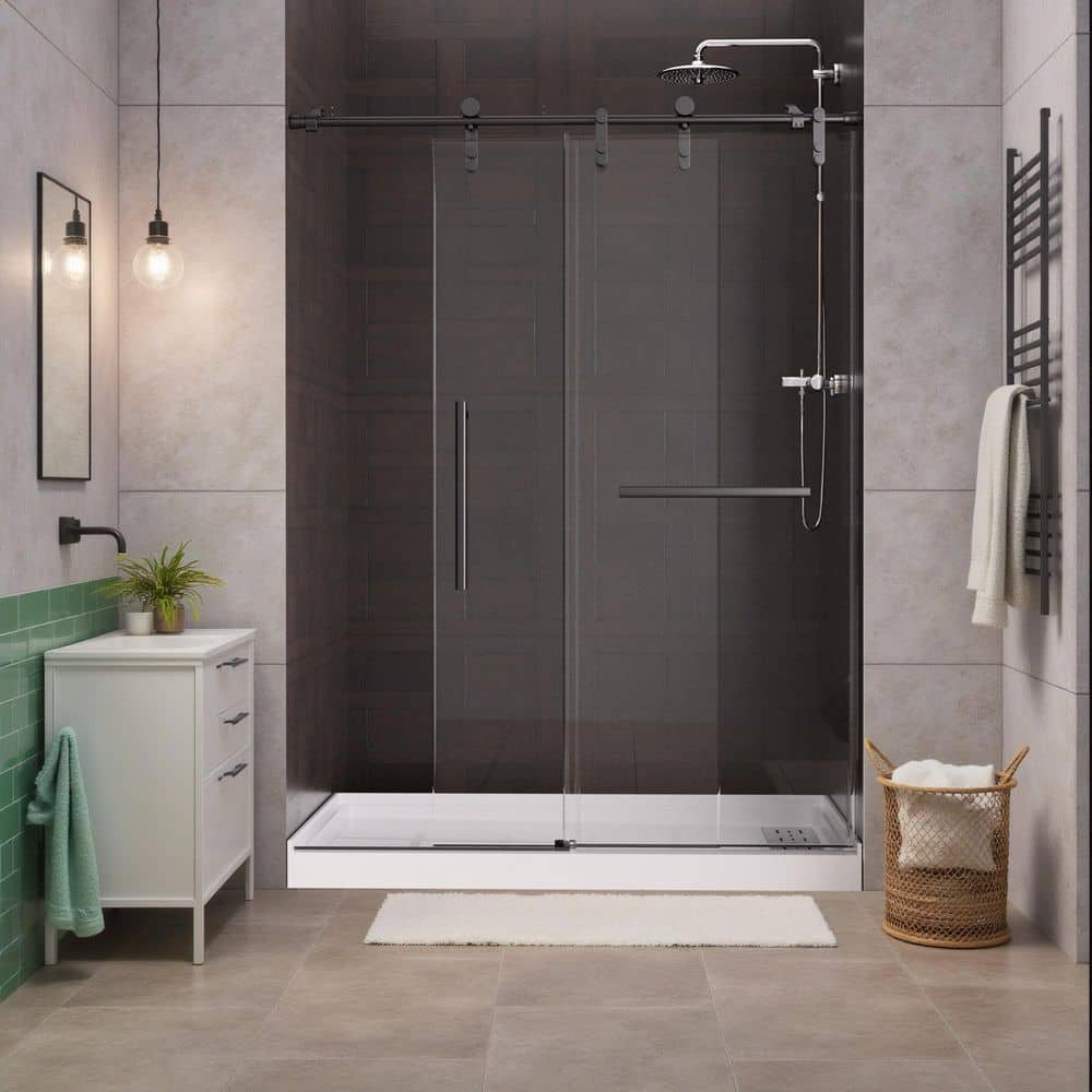 Black Frameless Sliding Shower Door with Clear Tempered Glass