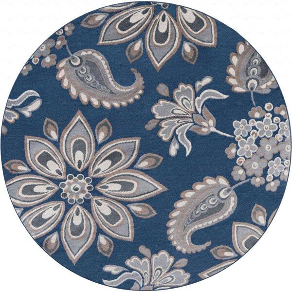 Tayse Rugs Hampton Floral Navy 8 ft. Round Indoor Area Rug