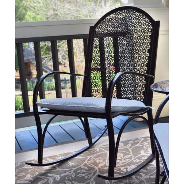 Garden Rocker Oiled Copper Metal Chair with Off-White Cushion