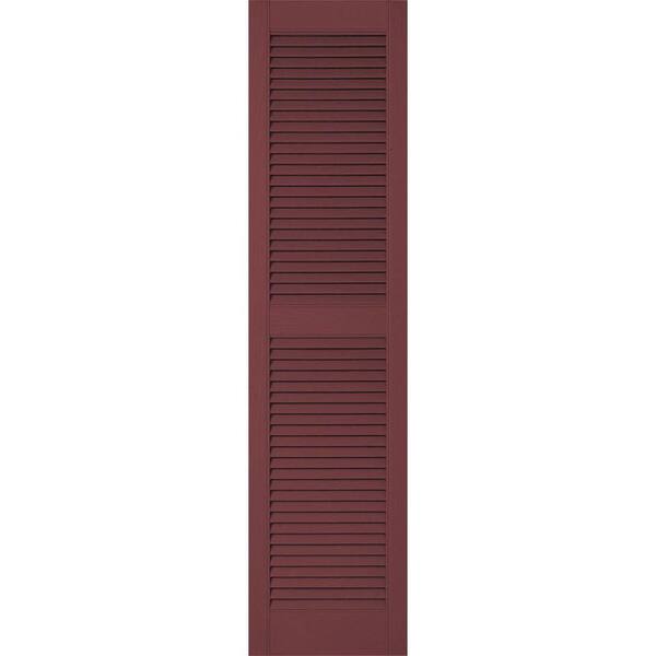 Ekena Millwork 12 in. x 96 in. Lifetime Vinyl Custom Straight Top Center Mullion Open Louvered Shutters Pair Wineberry