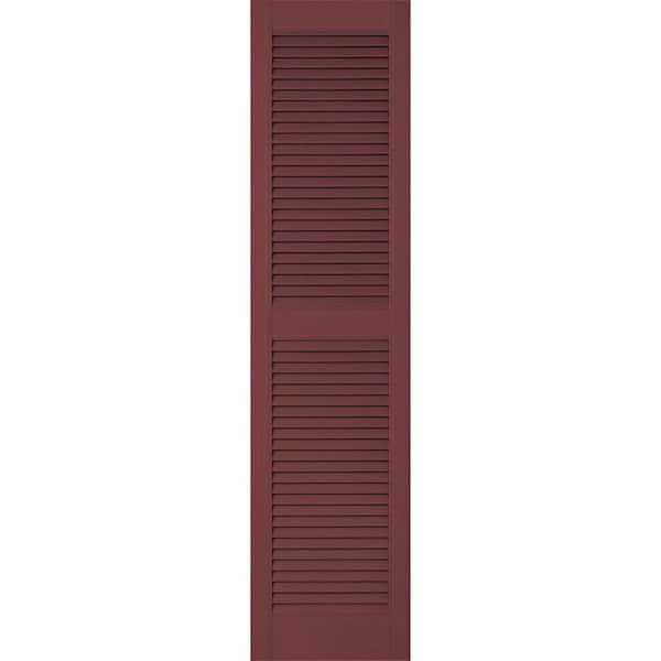 Ekena Millwork 14-1/2 in. x 86 in. Lifetime Vinyl Custom Straight Top Center Mullion Open Louvered Shutters Pair Wineberry