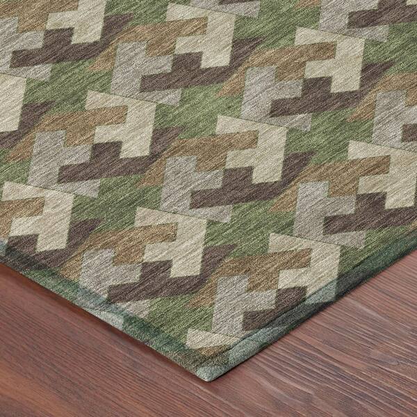 Chantille Machine Washable Indoor/Outdoor Abstract ACN2851 Olive 8 ft. x 8 ft. Round Rug