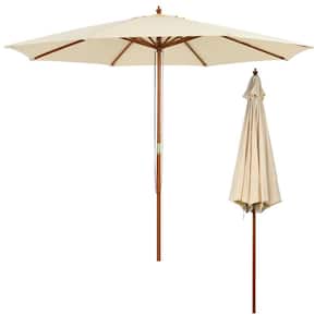10 ft. Adjustable Height Wooden Market Patio Umbrella in Beige