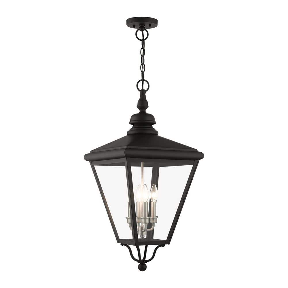 Yorktown 14.25 in. 4-Light Black Dimmable Outdoor Pendant Light with Clear Glass and No Bulbs Included price history on PriceWatchPro