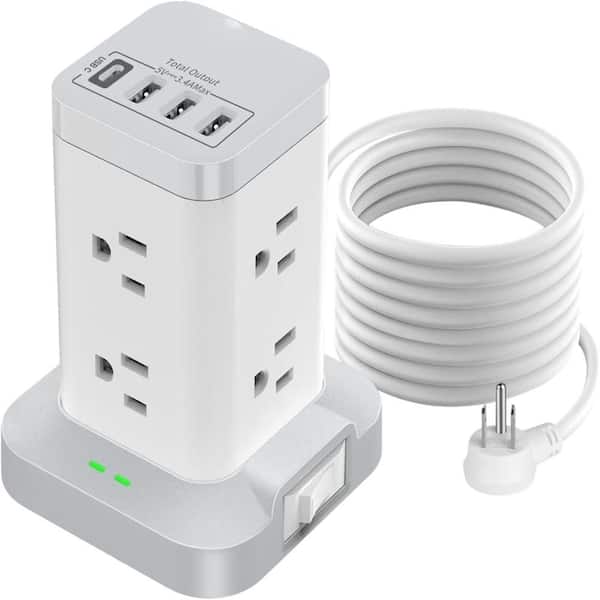 6.5 ft. White Power Strip Tower with 8 Outlets and 4 USB A-C Ports Surge Protector Charging Tower for Home and Office