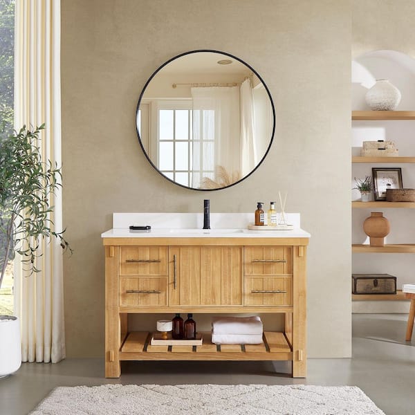 Paris 48 in.W x 22 in.D x 34 in.H Single Sink Bath Vanity in Acacia Classic Gray with Pure White Quartz Stone Top