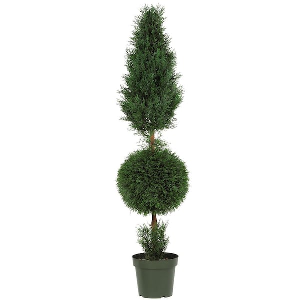 Nearly Natural Indoor and Outdoor 5 ft. Artificial Cypress Ball and Cone Silk Tree with Planter