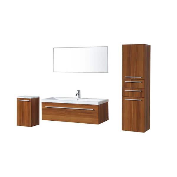 Virtu USA Trinity 47-1/5 in. Single Basin Vanity in Plum with Poly-MarbleVanity Top in White/Side Cabinet Mirror-DISCONTINUED