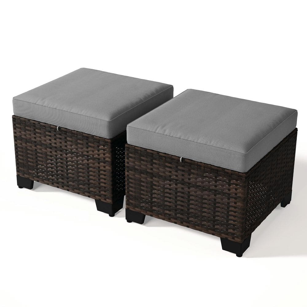 2-Piece Wicker Outdoor Patio Ottoman Set with Cushion Gray price history on PriceWatchPro