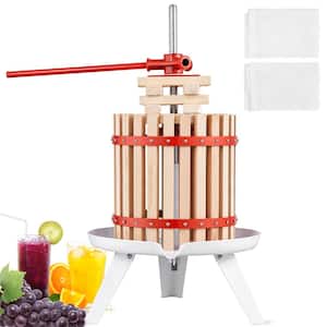 Fruit Wine Press, 1.6 Gal. /6 l, Solid Wood Basket with 6-Blocks, Manual Juice Maker Pole Handle for Kitchen and Home