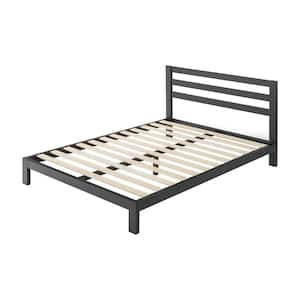Modernist Black King Classic Heavy Duty 10 in. Metal Platform Bed with Headboard and Wooden Slats