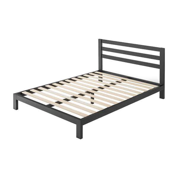 MELLOW Modernist Black King Classic Heavy Duty 10 in. Metal Platform Bed with Headboard and Wooden Slats