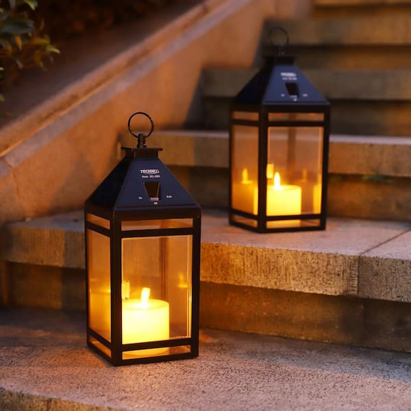 TECHKO 45 Lumens Solar Outdoor Black Classic Sconce Lantern