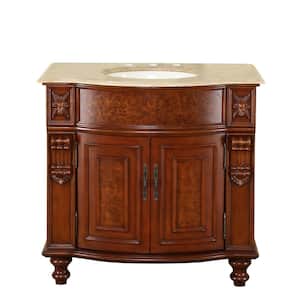 36 in. W x 22 in. D Vanity in Natural Cherry with Stone Vanity Top in Travertine with Ivory Basin