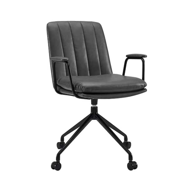 Art Leon Elly Gray Faux Leather Swivel Task Chair with Armrest and 4-Casters
