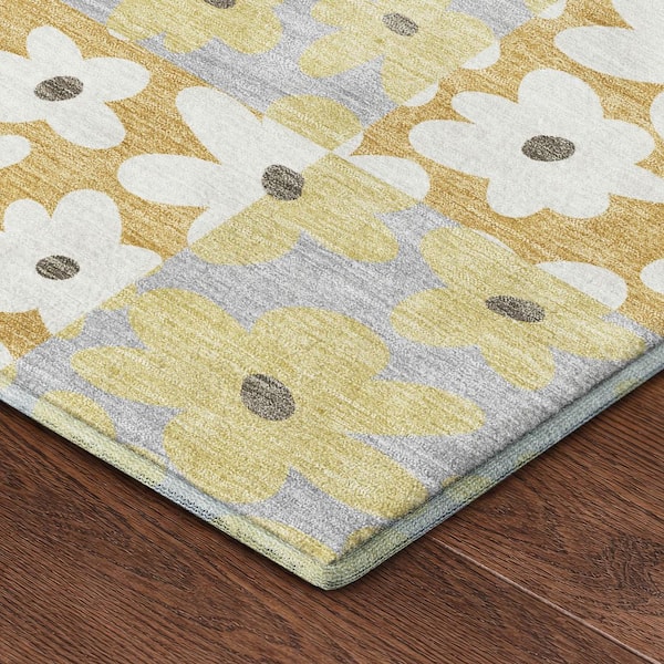 Mayfield Premium Machine Washable Abstract AMF2476 Gold 5 ft. x 7 ft. 6 in. Area Rug