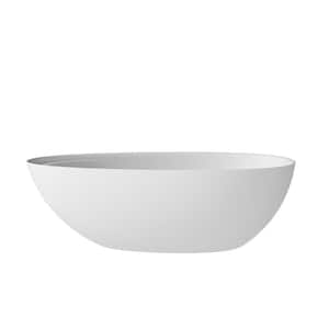 67 in. Stone Resin Flatbottom Solid Surface Freestanding Soaking Bathtub in White with Brass Drain
