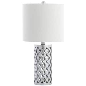 Rorie 21 in. Silver Trellis Table Lamp with Off-White Shade