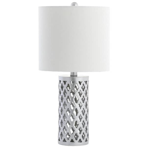 SAFAVIEH Rorie 21 in. Silver Trellis Table Lamp with Off-White Shade