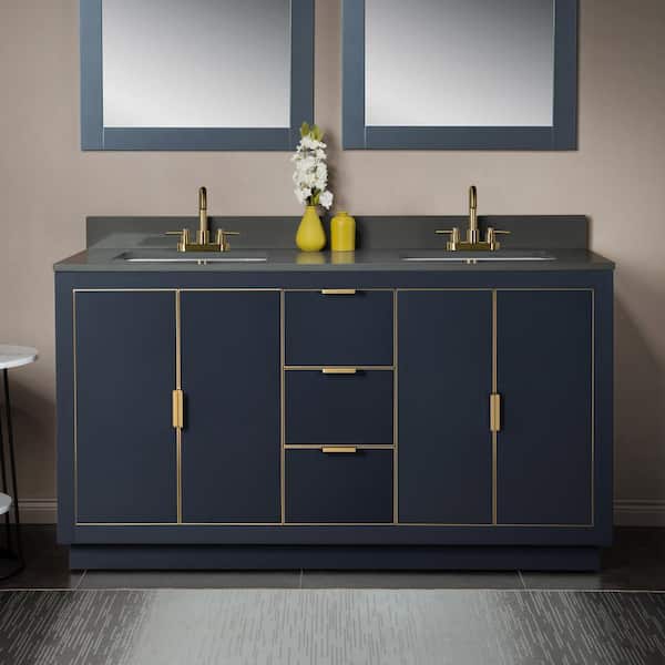 WOODBRIDGE Venice 61 in.W x 22 in.D x 38 in.H Bath Vanity in Gray with Engineered stone Vanity Top in Dark Gray with White Sink