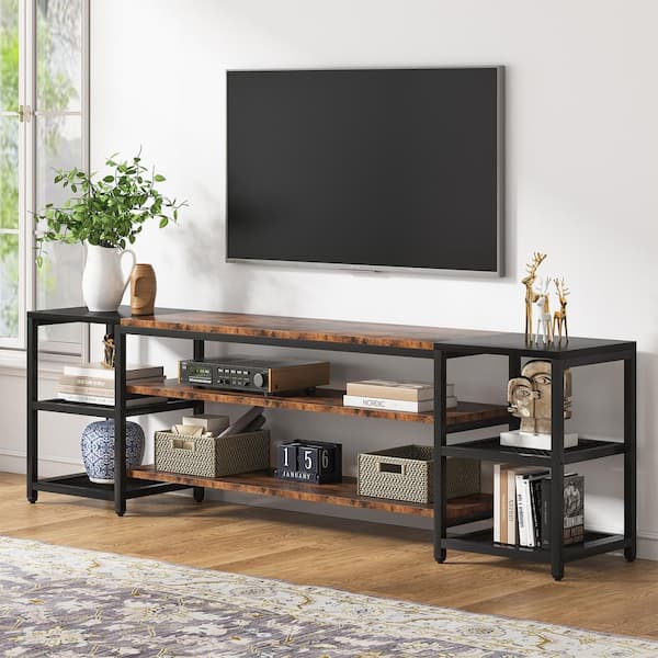 Tarik 78.7 in. Rustic Brown TV Stand Fits TV's up to 85 in. with 3-Tier Storage Shelves for Living Room