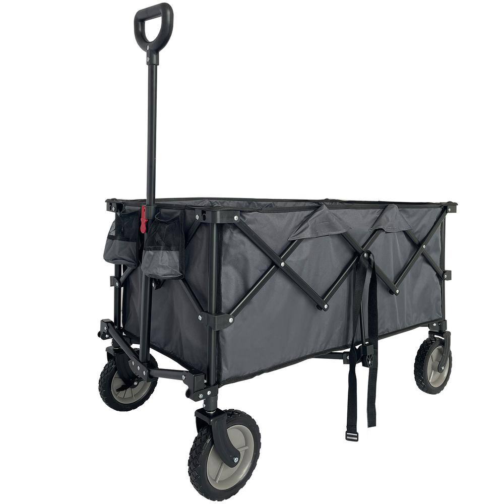 AMADA HOMEFURNISHING Foldable Collapsible Wagon Cart – 350LB Capacity, 360° Wheels, Side Pockets
