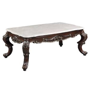 30 in. Cream and Brown Rectangle Marble Top Coffee Table